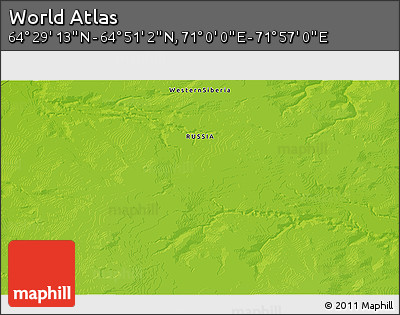 Physical 3D Map of the Area around 64° 40' 8" N, 71° 28' 29" E