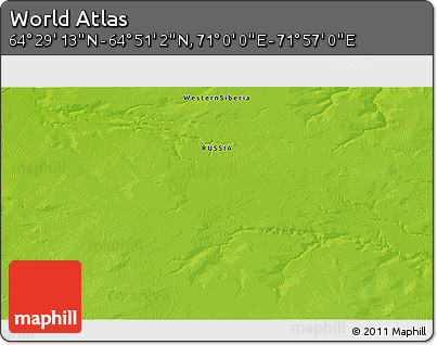 Physical 3D Map of the Area around 64° 40' 8" N, 71° 28' 29" E