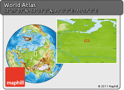 Physical Location Map of the Area around 64° 40' 8" N, 71° 28' 29" E