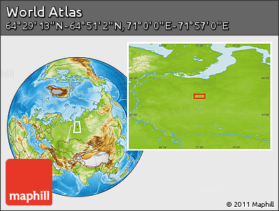Physical Location Map of the Area around 64° 40' 8" N, 71° 28' 29" E