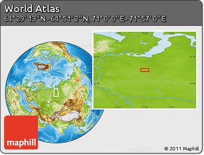 Physical Location Map of the Area around 64° 40' 8" N, 71° 28' 29" E