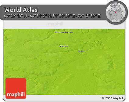 Physical 3D Map of the Area around 64° 40' 8" N, 72° 19' 29" E