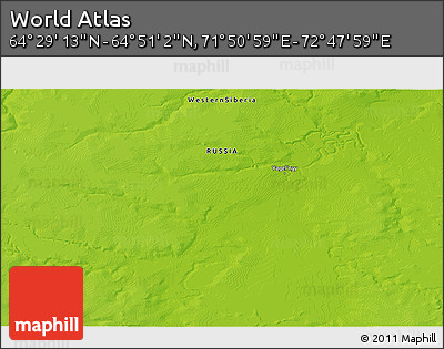 Physical 3D Map of the Area around 64° 40' 8" N, 72° 19' 29" E