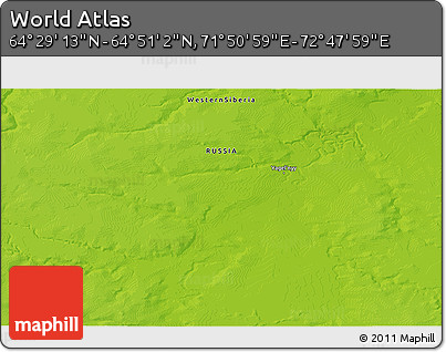 Physical 3D Map of the Area around 64° 40' 8" N, 72° 19' 29" E