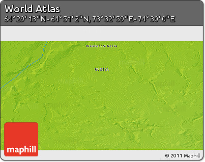 Physical 3D Map of the Area around 64° 40' 8" N, 74° 1' 30" E