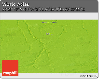 Physical 3D Map of the Area around 64° 40' 8" N, 74° 52' 30" E