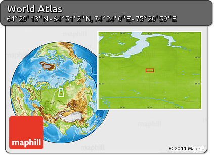 Physical Location Map of the Area around 64° 40' 8" N, 74° 52' 30" E