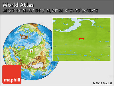 Physical Location Map of the Area around 64° 40' 8" N, 74° 52' 30" E