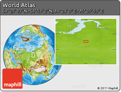 Physical Location Map of the Area around 64° 40' 8" N, 74° 52' 30" E