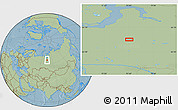 Savanna Style Location Map of the area around 64° 40' 8" N, 75° 43' 29" E, hill shading