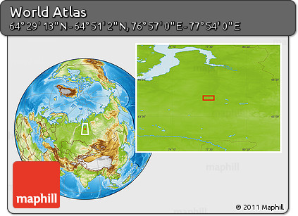 Physical Location Map of the Area around 64° 40' 8" N, 77° 25' 30" E