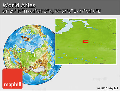 Physical Location Map of the Area around 64° 40' 8" N, 77° 25' 30" E