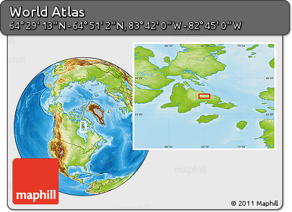 Physical Location Map of the Area around 64° 40' 8" N, 83° 13' 29" W