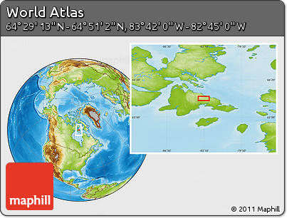Physical Location Map of the Area around 64° 40' 8" N, 83° 13' 29" W