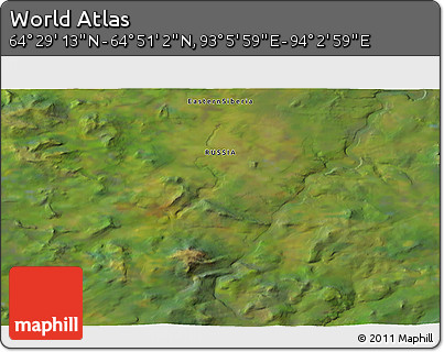 Satellite 3D Map of the Area around 64° 40' 8" N, 93° 34' 29" E