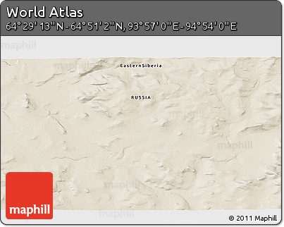 Shaded Relief 3D Map of the Area around 64° 40' 8" N, 94° 25' 30" E