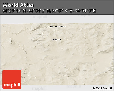 Shaded Relief 3D Map of the Area around 64° 40' 8" N, 94° 25' 30" E