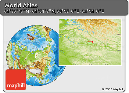 Physical Location Map of the Area around 64° 40' 8" N, 94° 25' 30" E