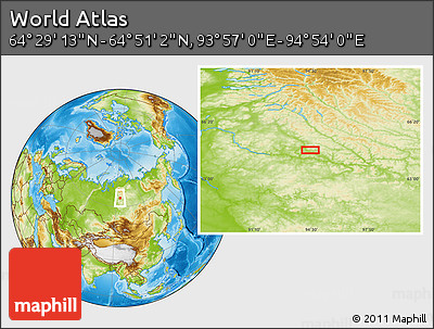 Physical Location Map of the Area around 64° 40' 8" N, 94° 25' 30" E