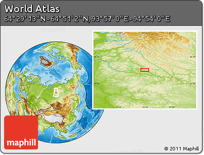 Physical Location Map of the Area around 64° 40' 8" N, 94° 25' 30" E
