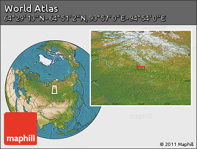 Satellite Location Map of the Area around 64° 40' 8" N, 94° 25' 30" E