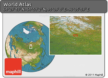 Satellite Location Map of the Area around 64° 40' 8" N, 96° 7' 30" E
