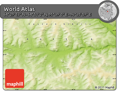 Physical Map of the Area around 64° 40' 8" N, 96° 7' 30" E