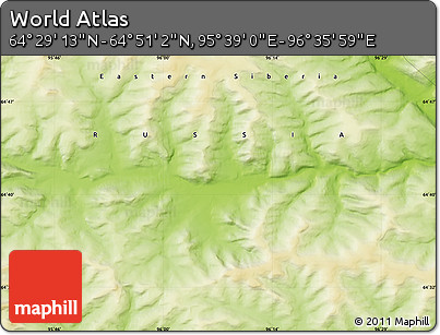 Physical Map of the Area around 64° 40' 8" N, 96° 7' 30" E