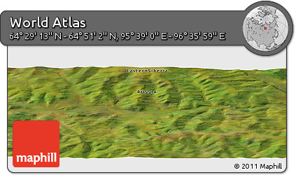 Satellite Panoramic Map of the Area around 64° 40' 8" N, 96° 7' 30" E