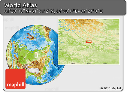 Physical Location Map of the Area around 64° 40' 8" N, 96° 58' 29" E