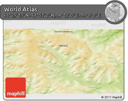 Physical 3D Map of the Area around 64° 40' 8" N, 98° 40' 30" E