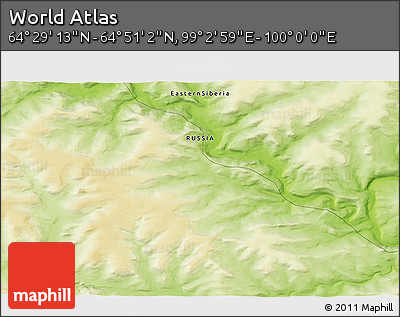 Physical 3D Map of the Area around 64° 40' 8" N, 99° 31' 30" E