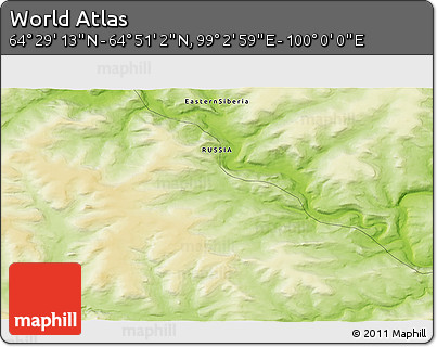 Physical 3D Map of the Area around 64° 40' 8" N, 99° 31' 30" E