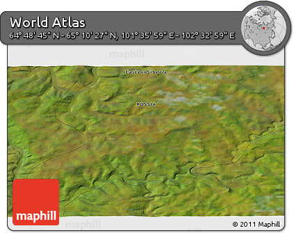 Satellite 3D Map of the Area around 64° 59' 36" N, 102° 4' 29" E