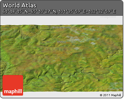 Satellite 3D Map of the Area around 64° 59' 36" N, 102° 4' 29" E