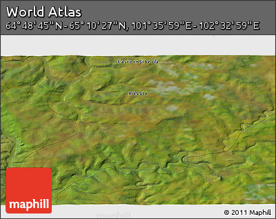Satellite 3D Map of the Area around 64° 59' 36" N, 102° 4' 29" E