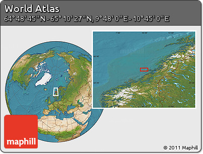Satellite Location Map of the Area around 64° 59' 36" N, 10° 16' 30" E