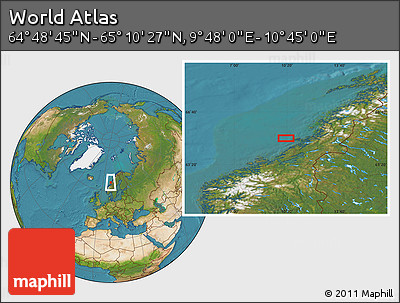 Satellite Location Map of the Area around 64° 59' 36" N, 10° 16' 30" E