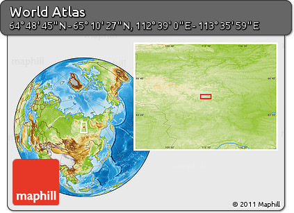 Physical Location Map of the Area around 64° 59' 36" N, 113° 7' 30" E