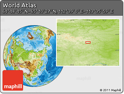 Physical Location Map of the Area around 64° 59' 36" N, 113° 7' 30" E