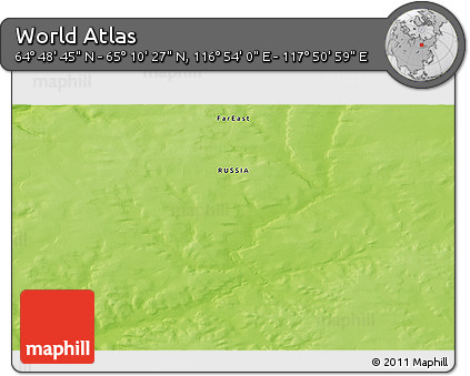 Physical 3D Map of the Area around 64° 59' 36" N, 117° 22' 30" E
