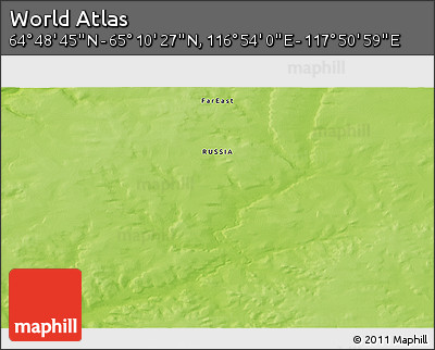 Physical 3D Map of the Area around 64° 59' 36" N, 117° 22' 30" E
