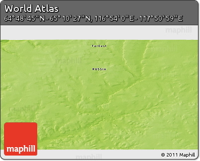 Physical 3D Map of the Area around 64° 59' 36" N, 117° 22' 30" E