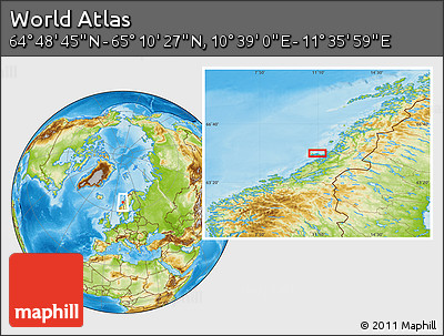 Physical Location Map of the Area around 64° 59' 36" N, 11° 7' 30" E
