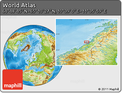 Physical Location Map of the Area around 64° 59' 36" N, 11° 7' 30" E