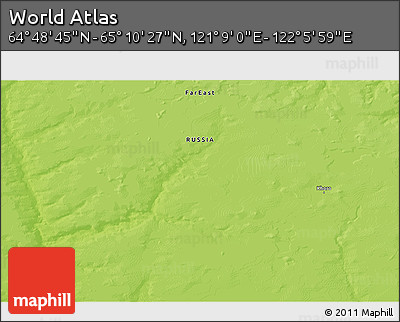 Physical 3D Map of the Area around 64° 59' 36" N, 121° 37' 30" E