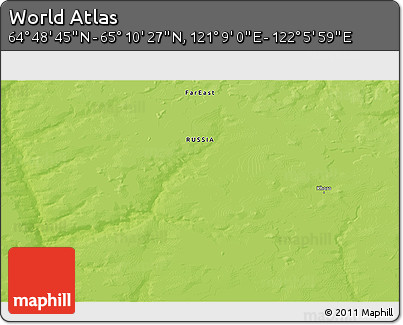 Physical 3D Map of the Area around 64° 59' 36" N, 121° 37' 30" E