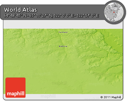 Physical 3D Map of the Area around 64° 59' 36" N, 122° 28' 29" E