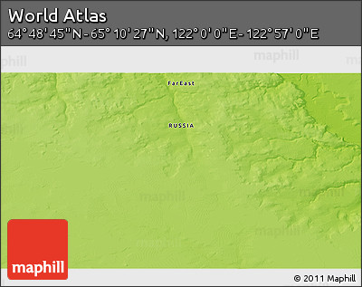 Physical 3D Map of the Area around 64° 59' 36" N, 122° 28' 29" E