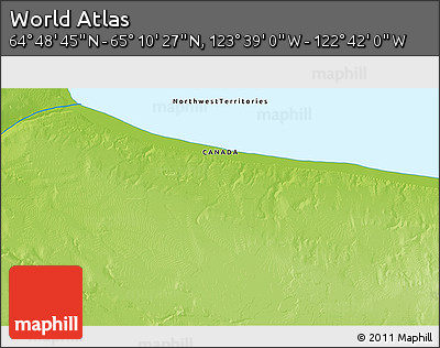 Physical 3D Map of the Area around 64° 59' 36" N, 123° 10' 30" W